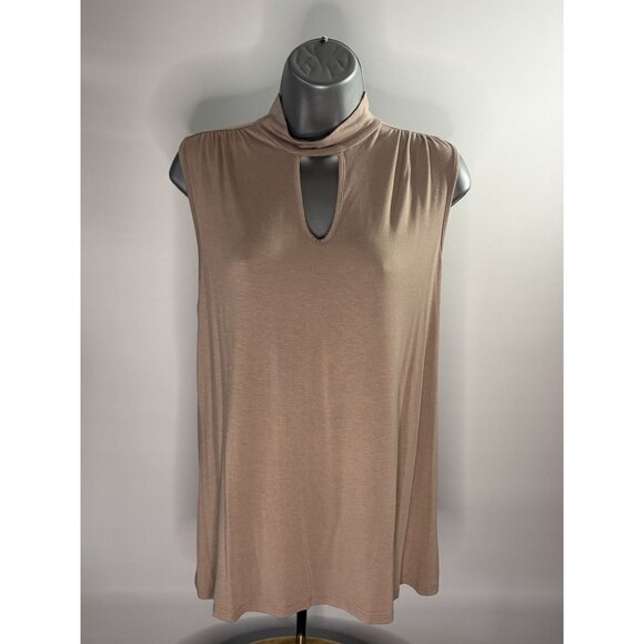 Jennifer Lopez Tops - Jennifer Lopez Beige Sleeveless Keyhole Neckline Choker Cut Top Tunic Collar Med